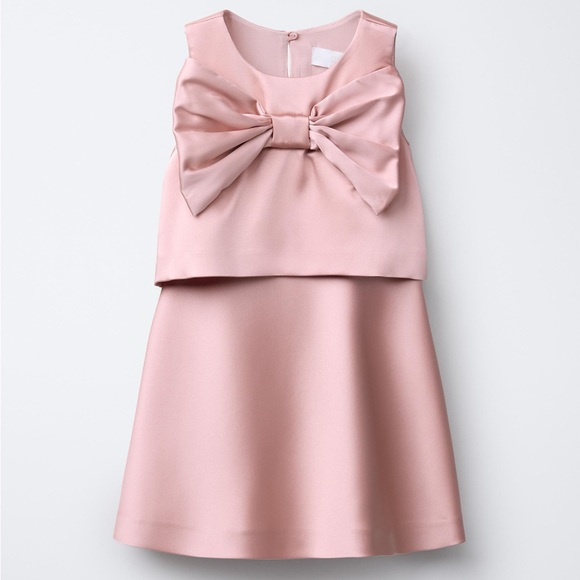 Zara Elegant Pink Sleeveless Kids Satin Effect Dress with Cape & Bow NWT -  www.eharrisgallery.com
